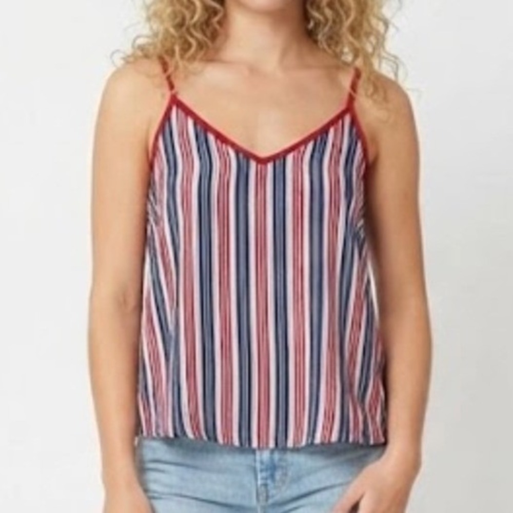 Naif Striped V-Neck Cami Tank Women's Large Red Nautical Coastal Preppy Summer